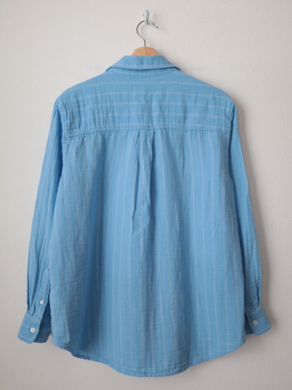 Aritzia Little Moon Blue Striped Cotton Gauze Button Front Shirt | S - Picture 5 of 5